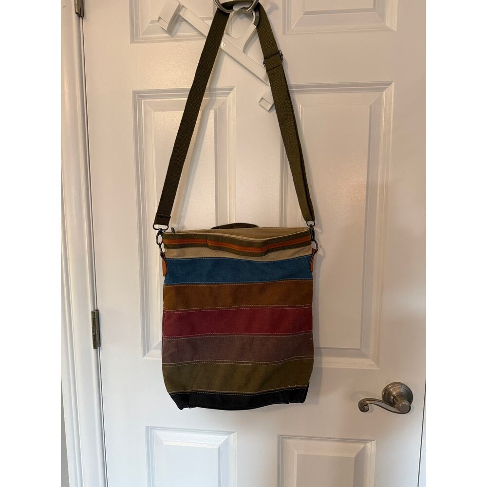 Boho Canvas Crossbody Tote – Multicolor Striped – Adjustable Strap